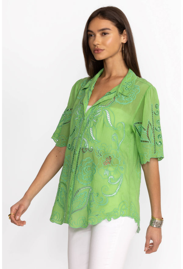 CHRYSSIE BUTTON UP BLOUSE - KELLY GREEN