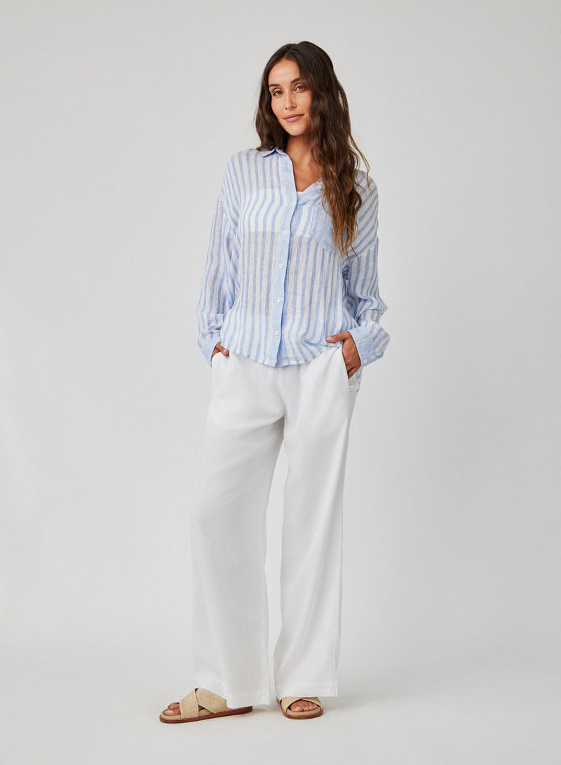 CONTRAST POCKET BOYFRIEND SHIRT - BLUE SKY STRIPE