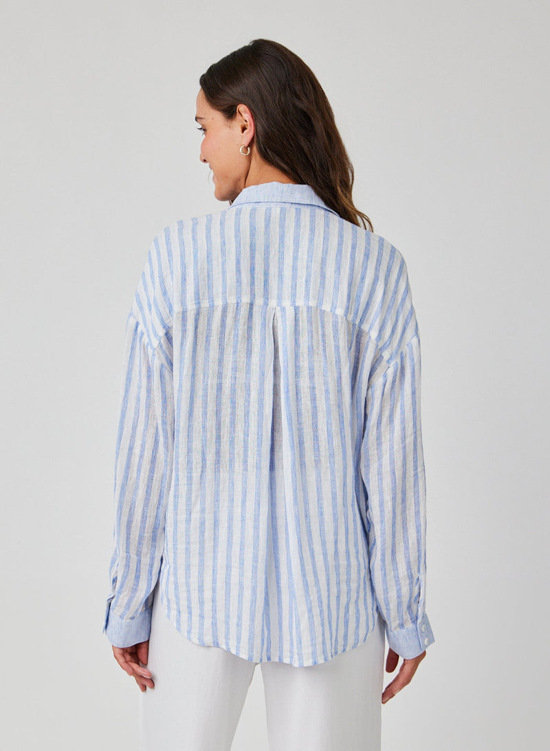 CONTRAST POCKET BOYFRIEND SHIRT - BLUE SKY STRIPE