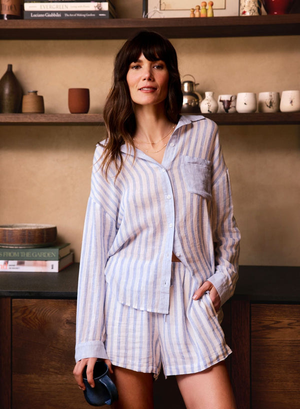 CONTRAST POCKET BOYFRIEND SHIRT - BLUE SKY STRIPE