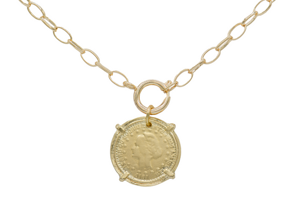 NOVALIE 18K GOLD NECKLACE W/PENDANT VINTAGE COIN