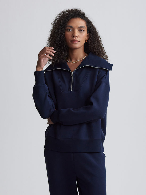 CATHERINE HALF ZIP SWEAT - NAVY