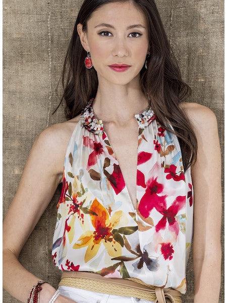 GO PERFECTLY PLAITED CUTAWAY TOP - PARTY FLORAL