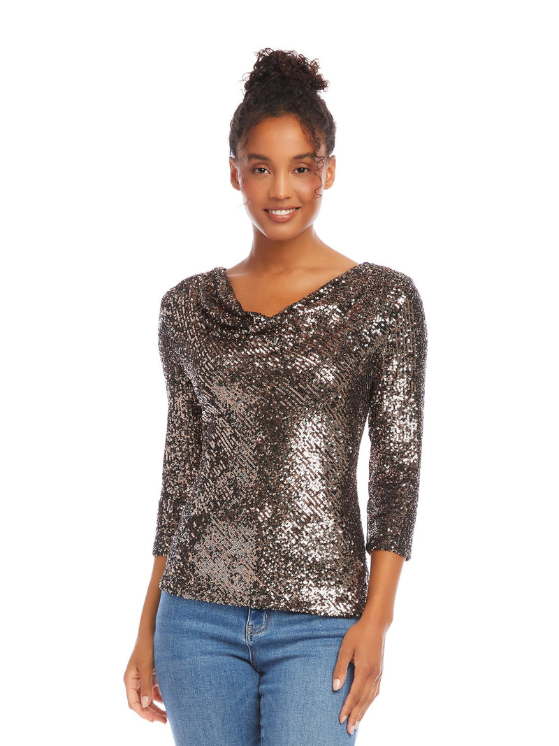 COWL NECK SEQUIN TOP