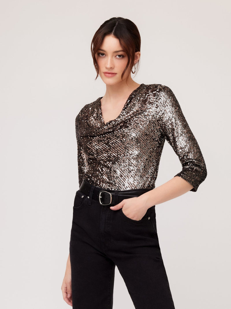 COWL NECK SEQUIN TOP