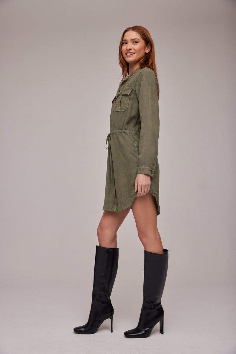 FLAP POCKET SHIRT DRESS - HERB GREEN
