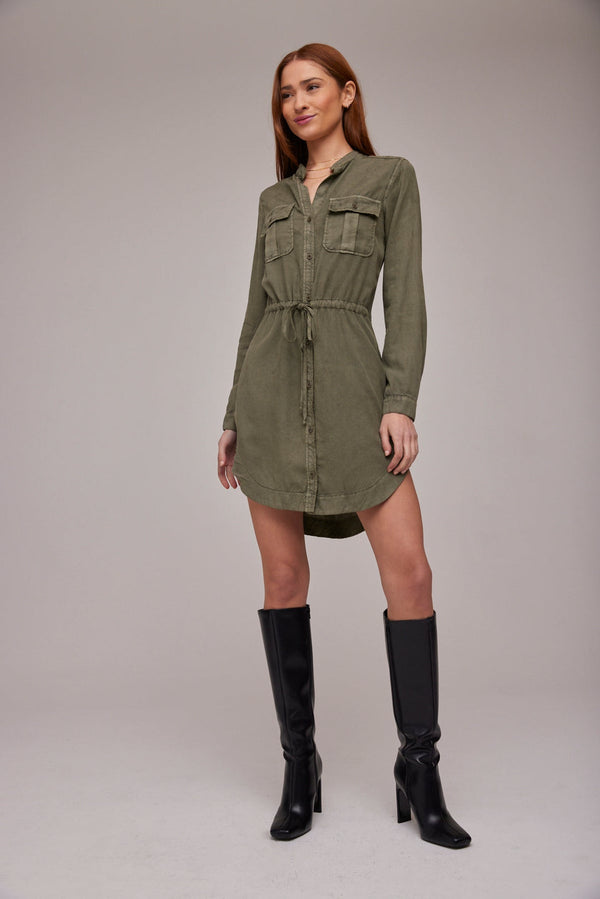 FLAP POCKET SHIRT DRESS - HERB GREEN