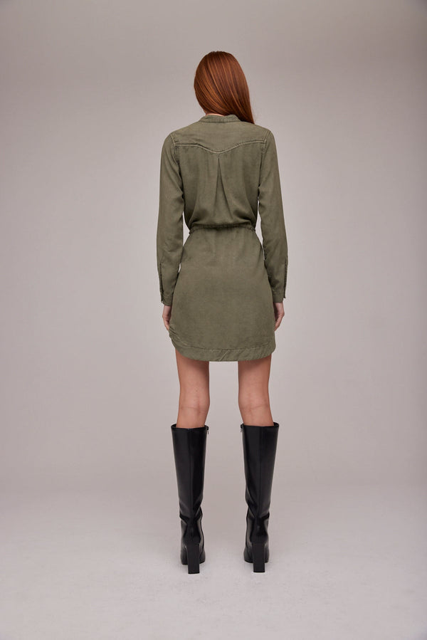 FLAP POCKET SHIRT DRESS - HERB GREEN