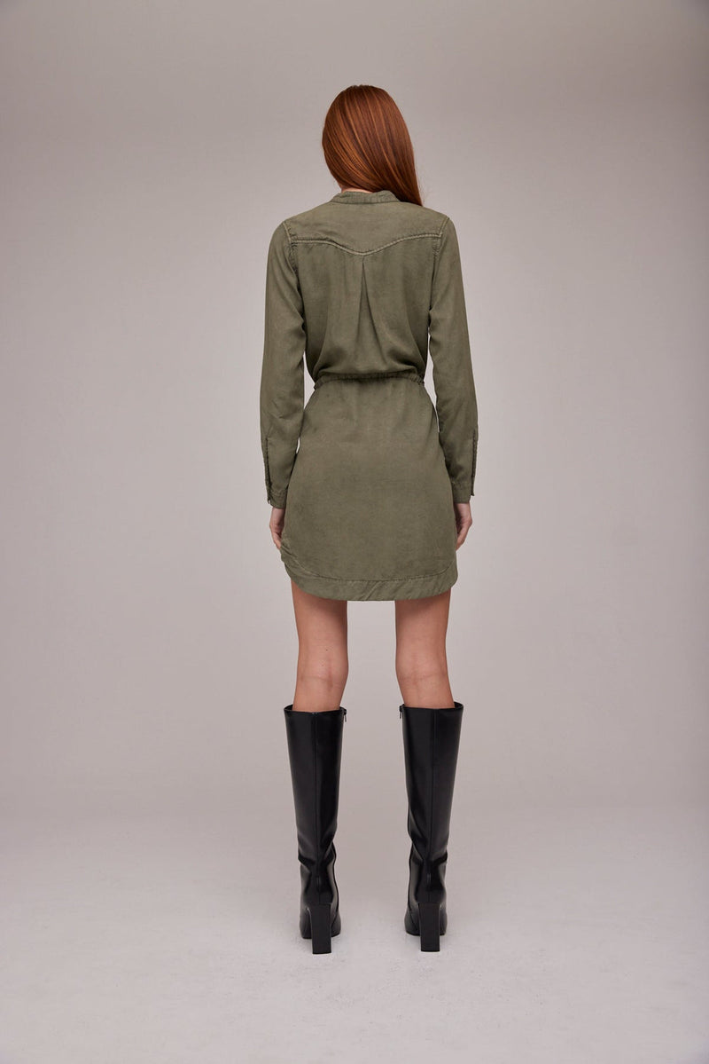 FLAP POCKET SHIRT DRESS - HERB GREEN