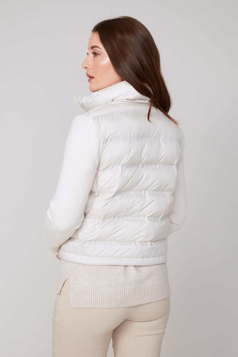 PUFFER JACKET W/KNIT SLEEVE - OYSTER