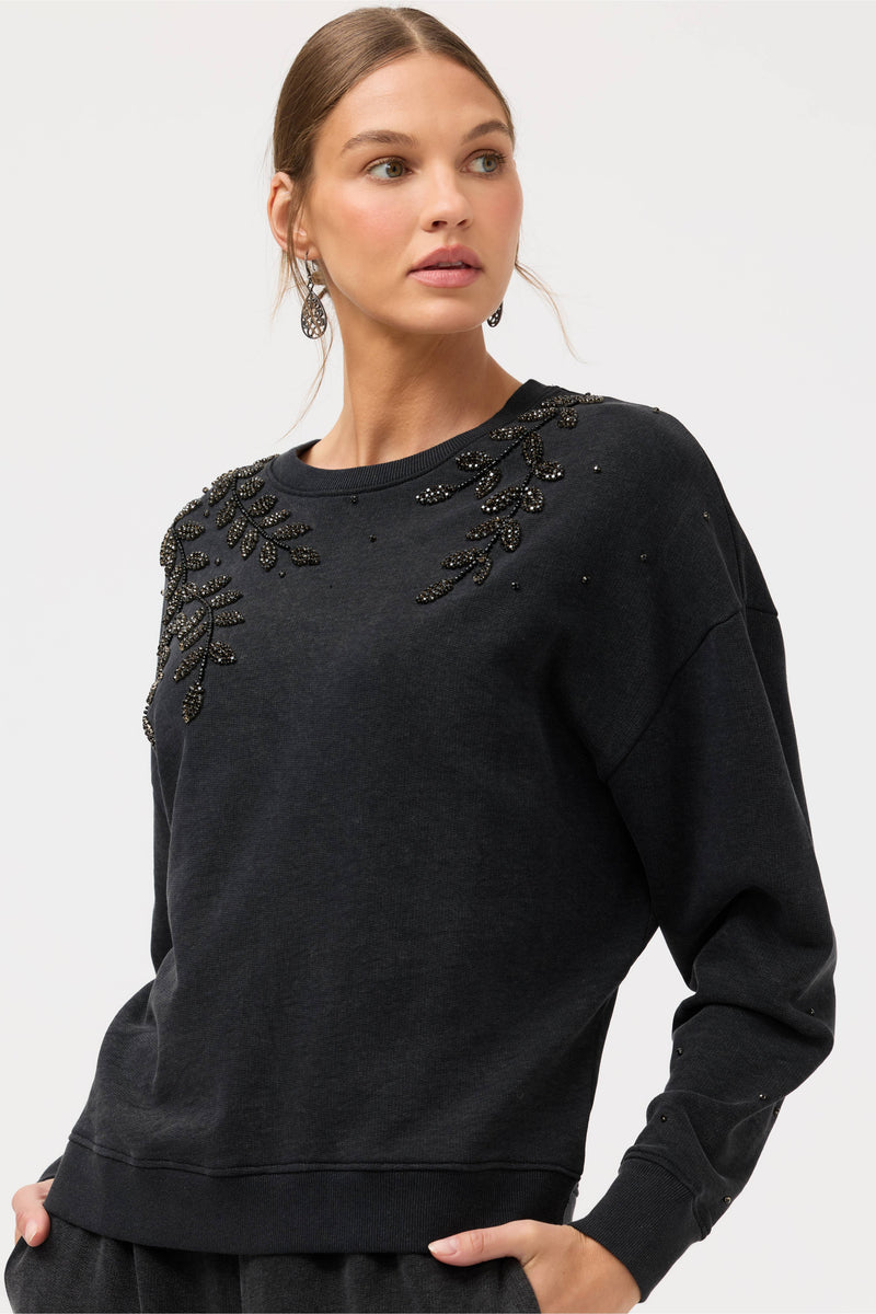 FRENCH TERRY BEADED SWEATSHIRT - CHAR