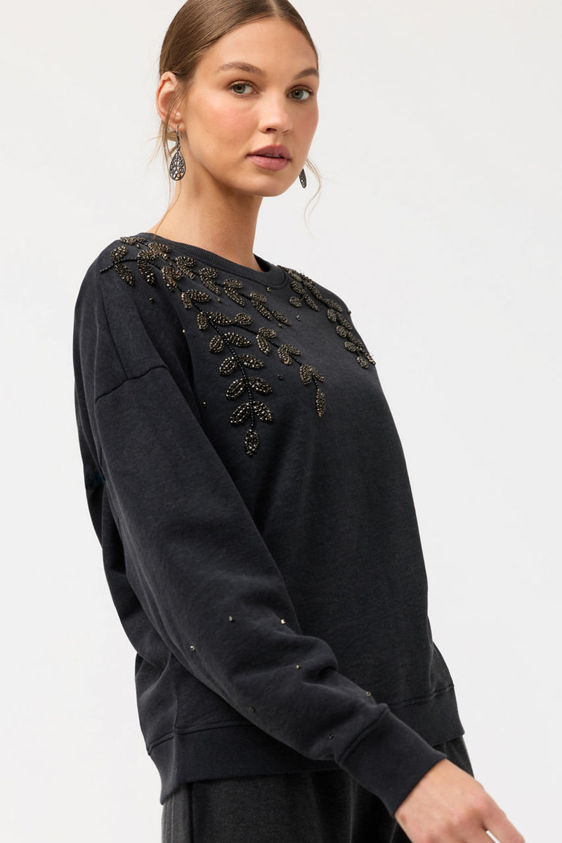 FRENCH TERRY BEADED SWEATSHIRT - CHAR
