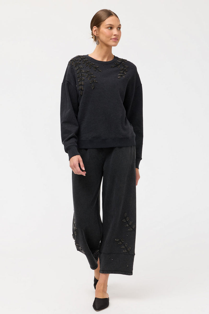 FRENCH TERRY BEADED SWEATSHIRT - CHAR
