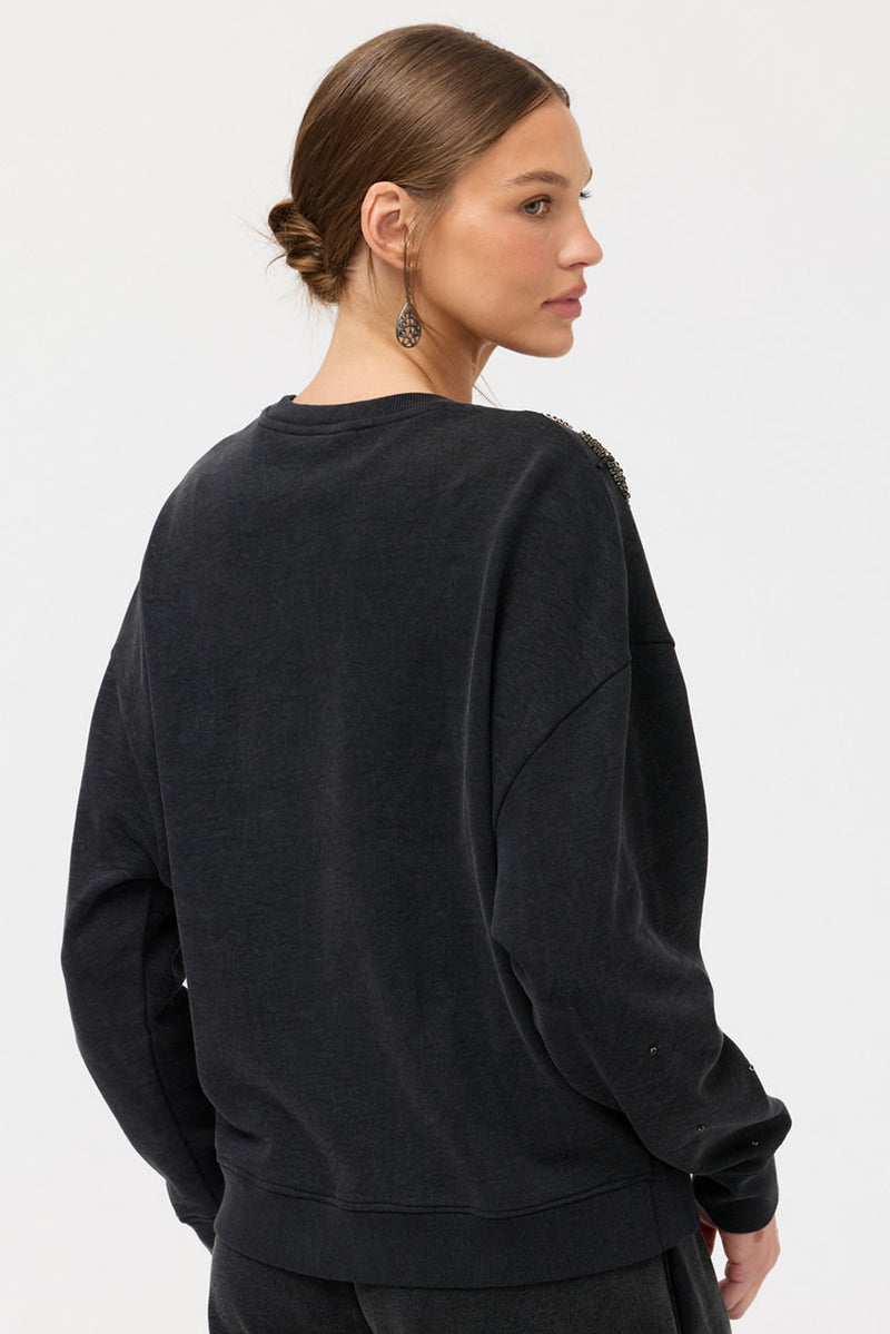 FRENCH TERRY BEADED SWEATSHIRT - CHAR