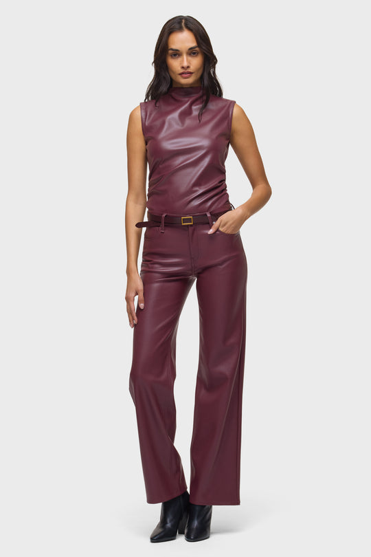 RUCHED VEGAN LEATHER TOP - PORT ROYAL