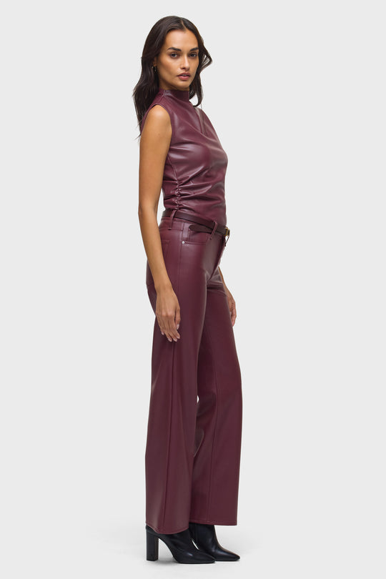 RUCHED VEGAN LEATHER TOP - PORT ROYAL