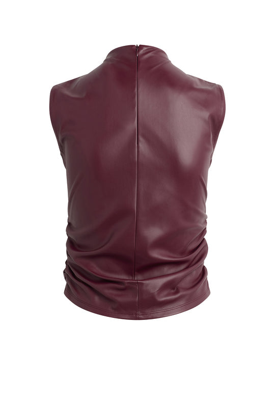 RUCHED VEGAN LEATHER TOP - PORT ROYAL