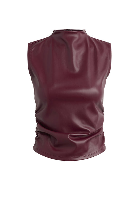 RUCHED VEGAN LEATHER TOP - PORT ROYAL