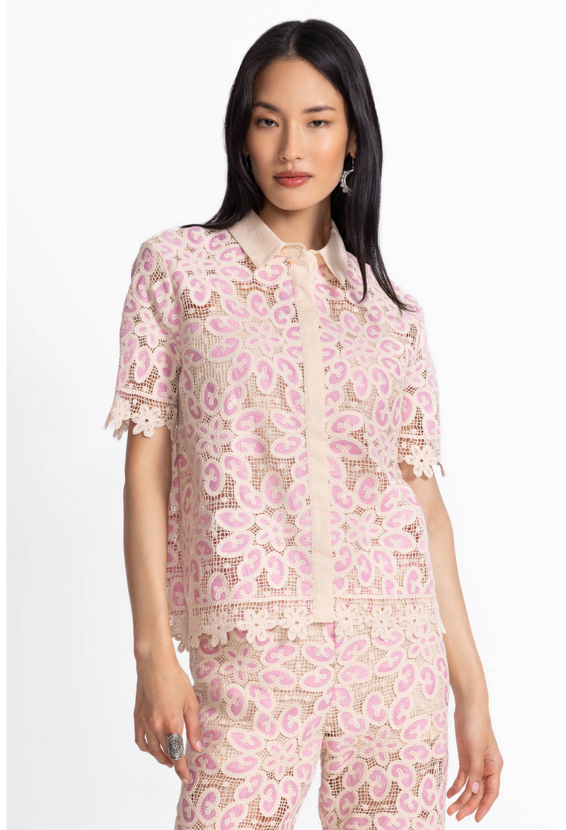BILLIE LACE BUTTON DOWN - PINK
