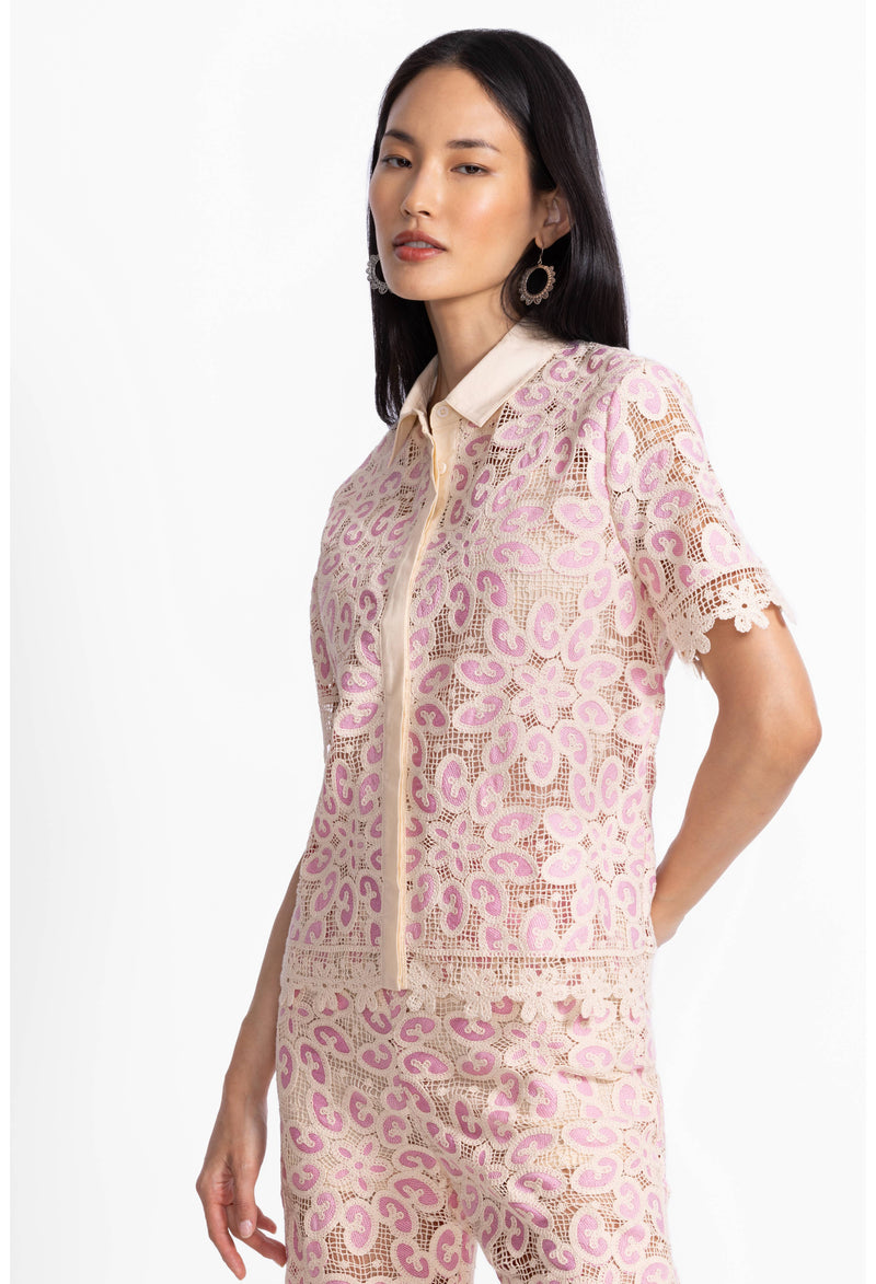 BILLIE LACE BUTTON DOWN - PINK