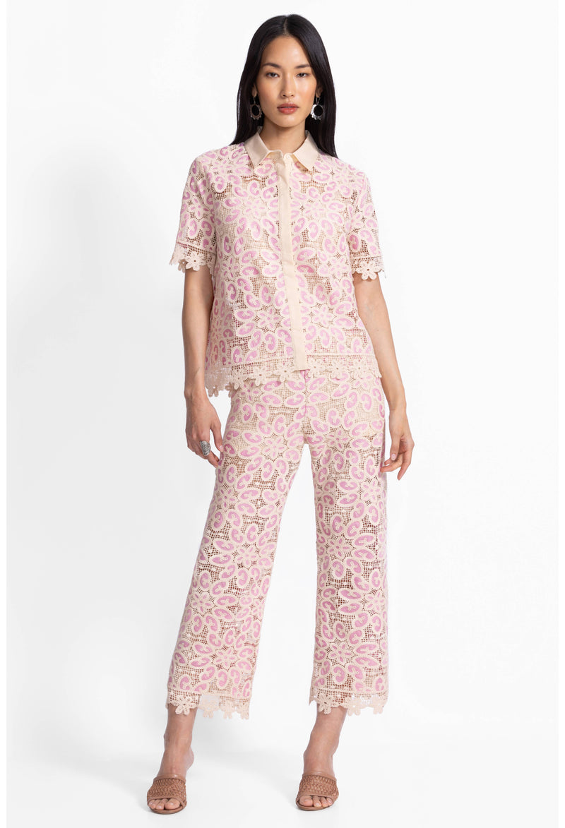 BILLIE LACE BUTTON DOWN - PINK