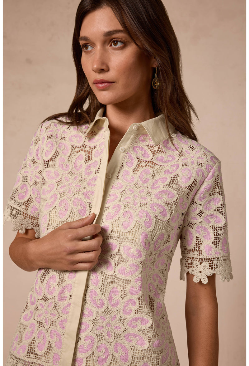 BILLIE LACE BUTTON DOWN - PINK