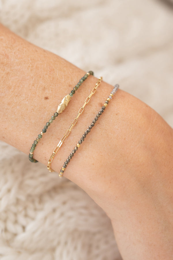 LABRADORITE - PYRITE - ZIRCON BRACELET