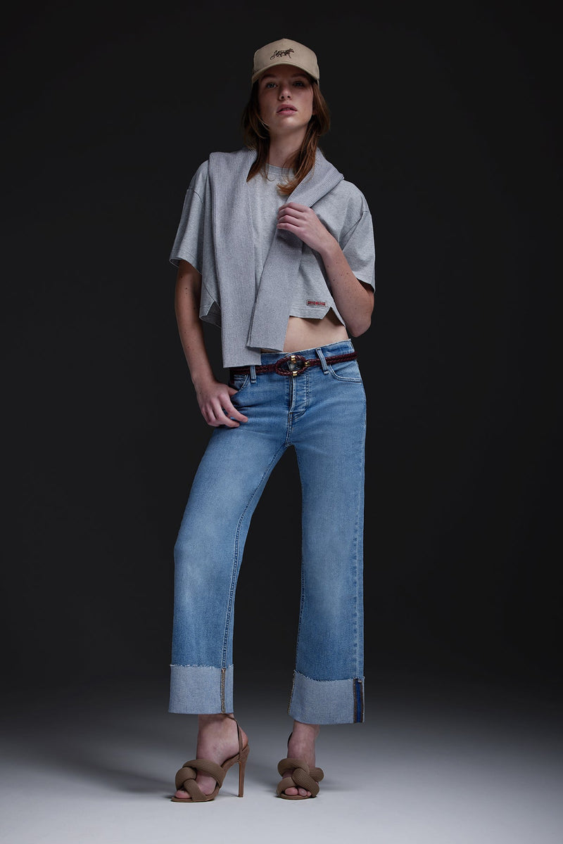 ROSIE HIGH-RISE WIDE LEG JEAN W/CUFF - OAK