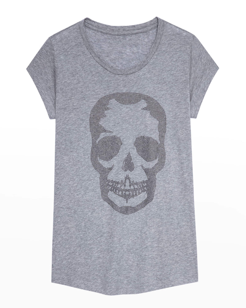 SKINNY SKULL STRASS TEE - GREY