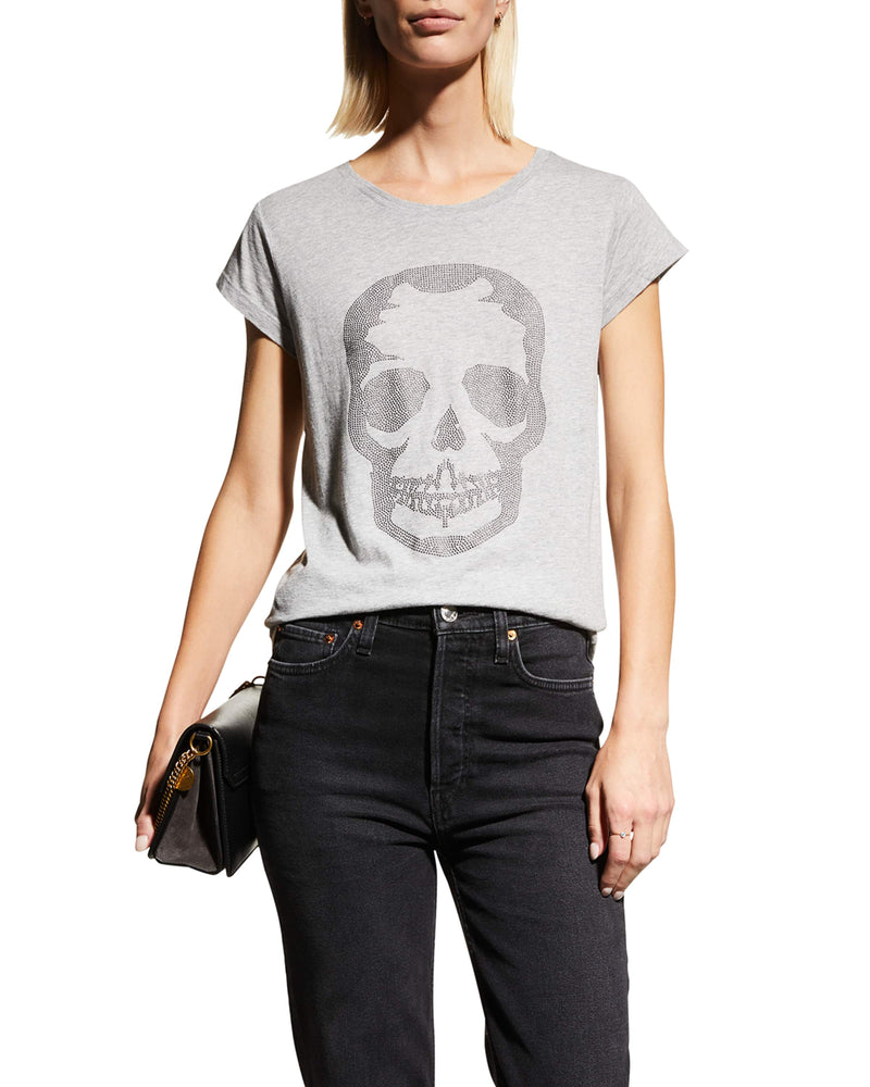 SKINNY SKULL STRASS TEE - GREY