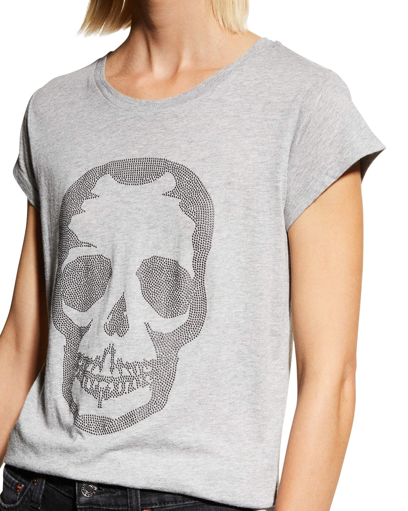 SKINNY SKULL STRASS TEE - GREY