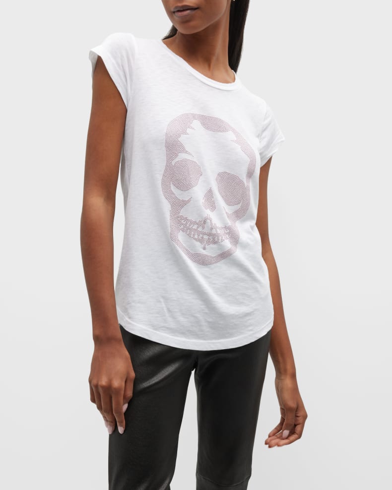 SKINNY SKULL STRASS TEE - PINK