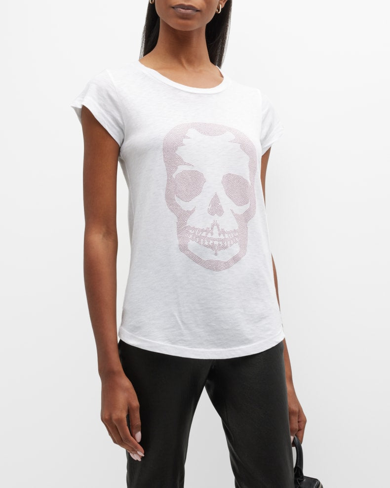 SKINNY SKULL STRASS TEE - PINK