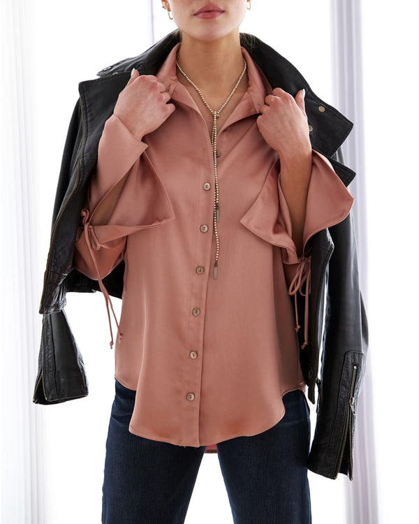 RACHEL BUTTON DOWN HAMMERED SATIN SHIRT