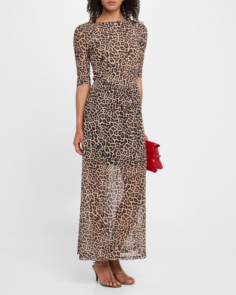 LEOPARD MESH GORED MAXI SKIRT