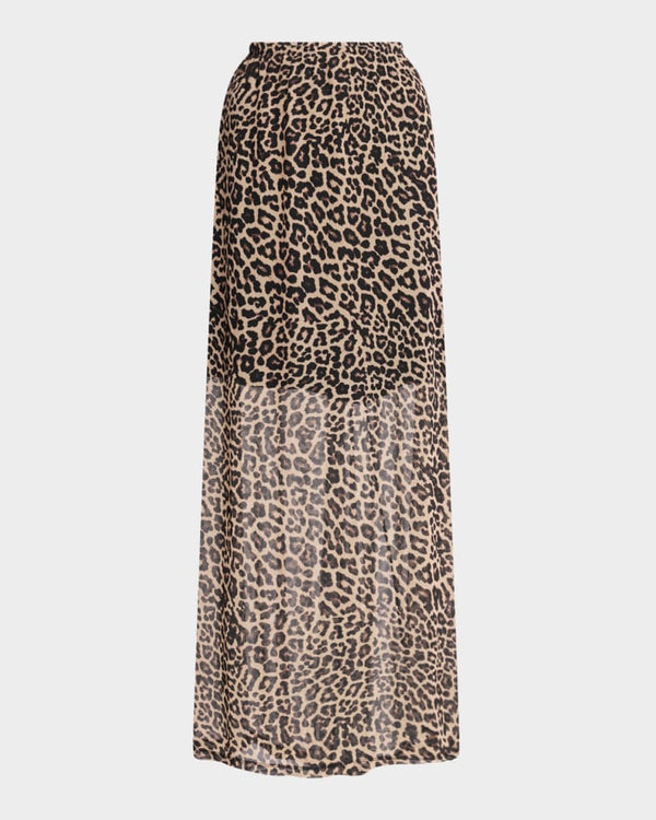 LEOPARD MESH GORED MAXI SKIRT