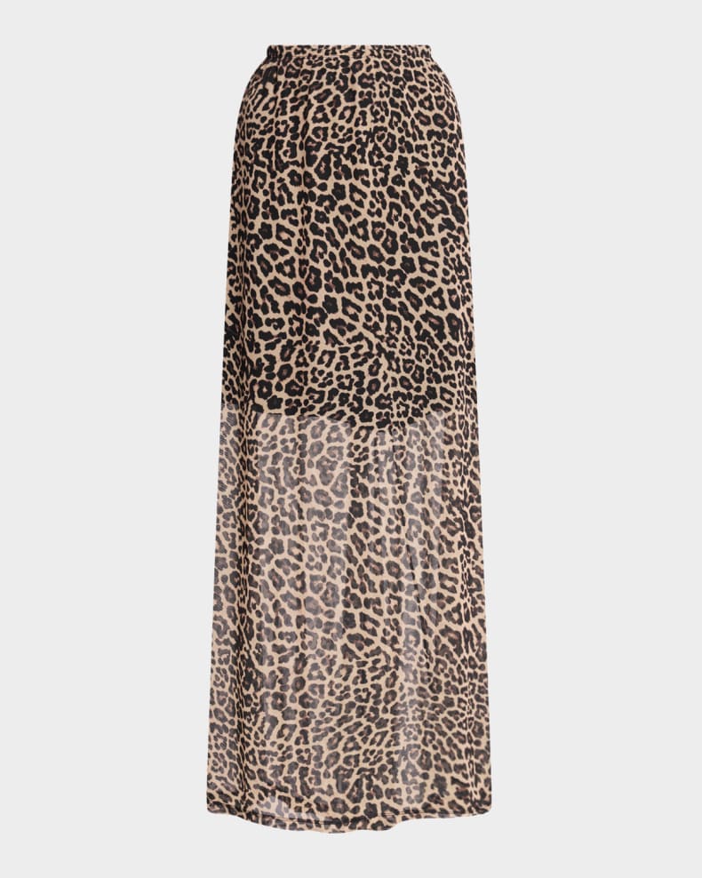 LEOPARD MESH GORED MAXI SKIRT
