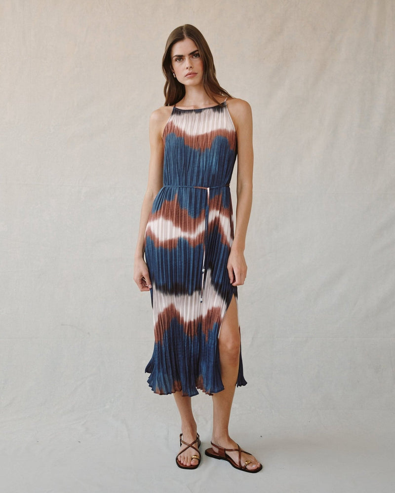 PLEATED MIDI DRESS - MIDN TID PRT