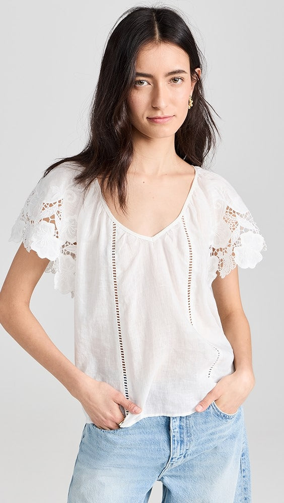 HILLARY EMBROIDERED S/S BLOUSE