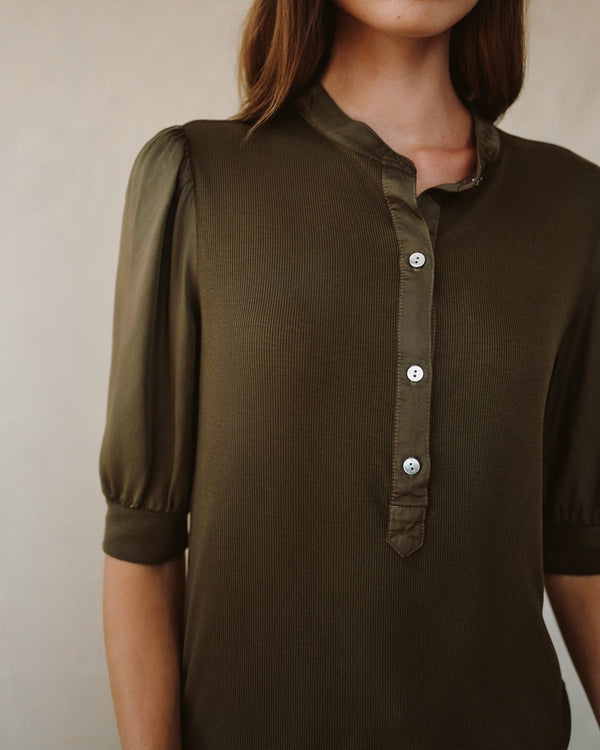 S/S PLACKET MIXED SHIRT - IVY GRN