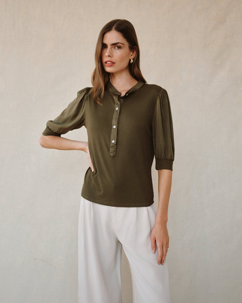 S/S PLACKET MIXED SHIRT - IVY GRN
