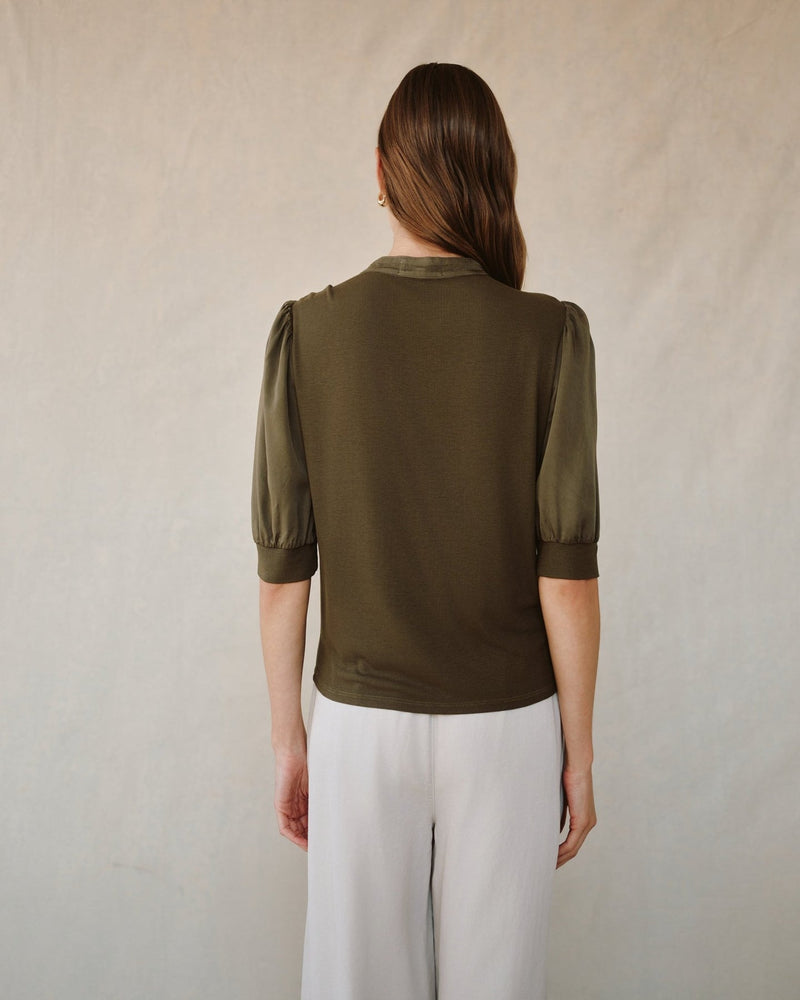 S/S PLACKET MIXED SHIRT - IVY GRN