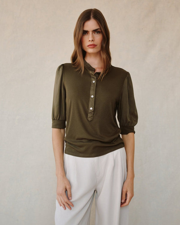 S/S PLACKET MIXED SHIRT - IVY GRN