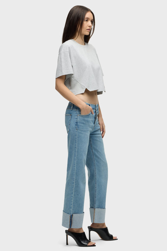 ROSIE HIGH-RISE WIDE LEG JEAN W/CUFF - OAK