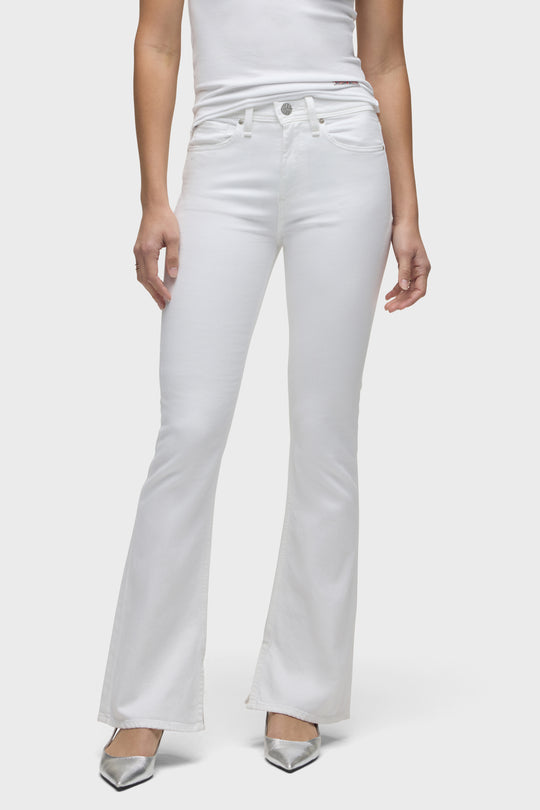 BARBARA HIGH-RISE BOOT W/FLAP ANKLE SLIT - WHITE