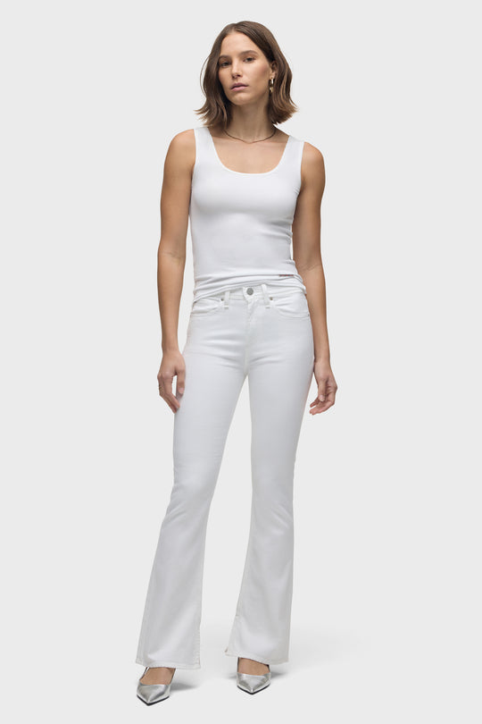 BARBARA HIGH-RISE BOOT W/FLAP ANKLE SLIT - WHITE