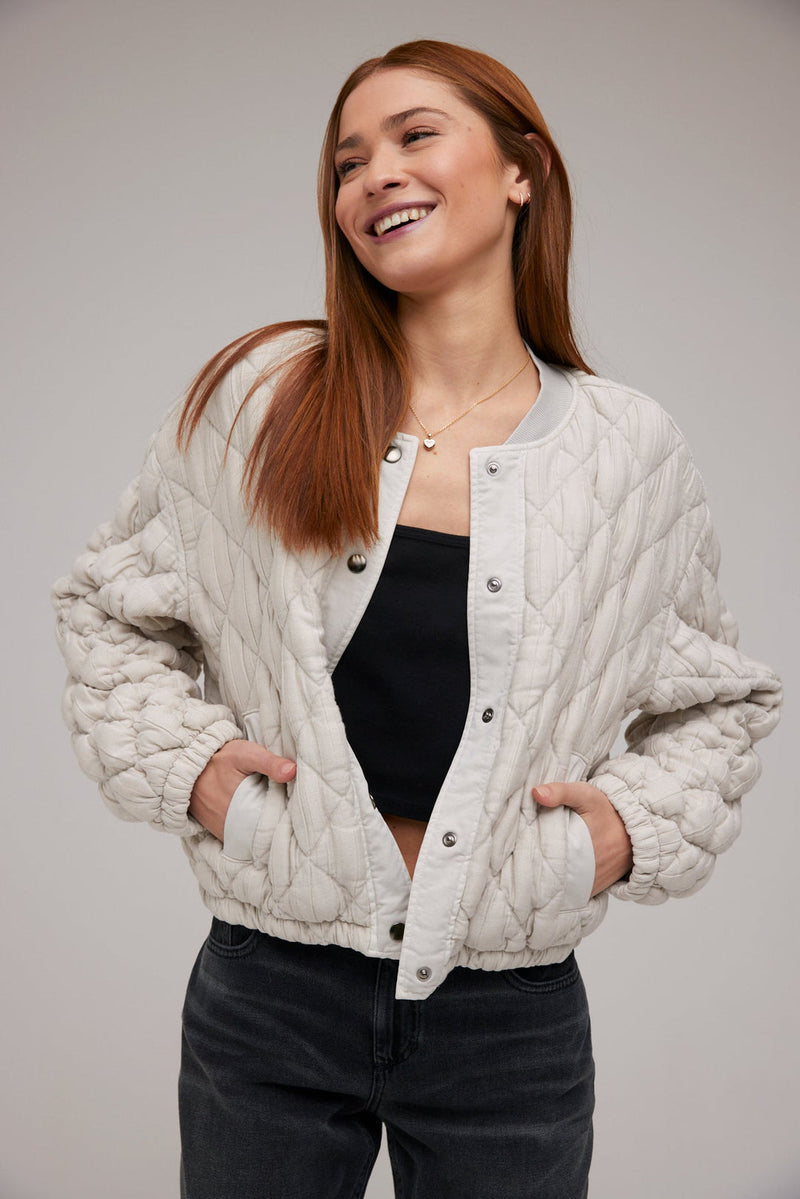 WELT POCKET BOMBER JACKET - WARM IVORY