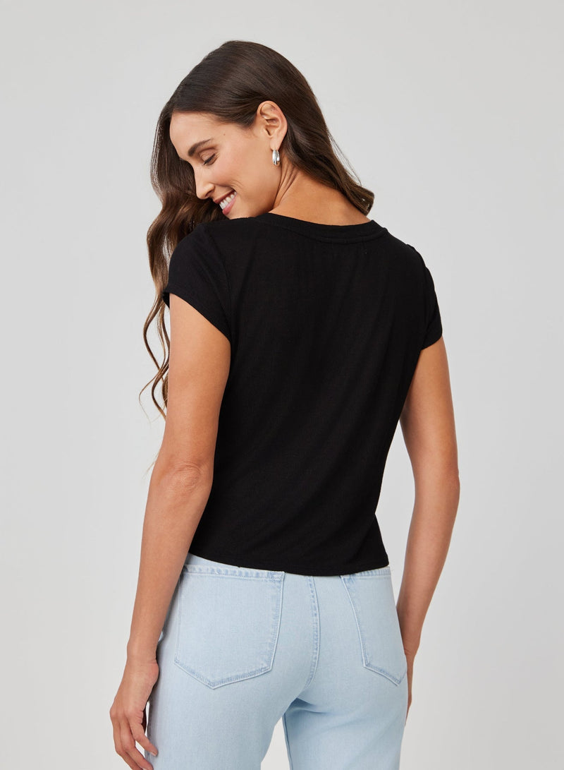 WIDE U NECK TEE-BLACK