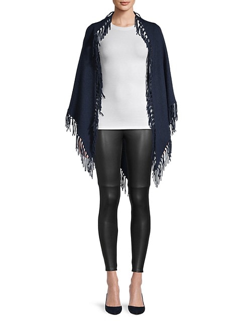 CASHMERE FRINGE SHAWL - NAVY