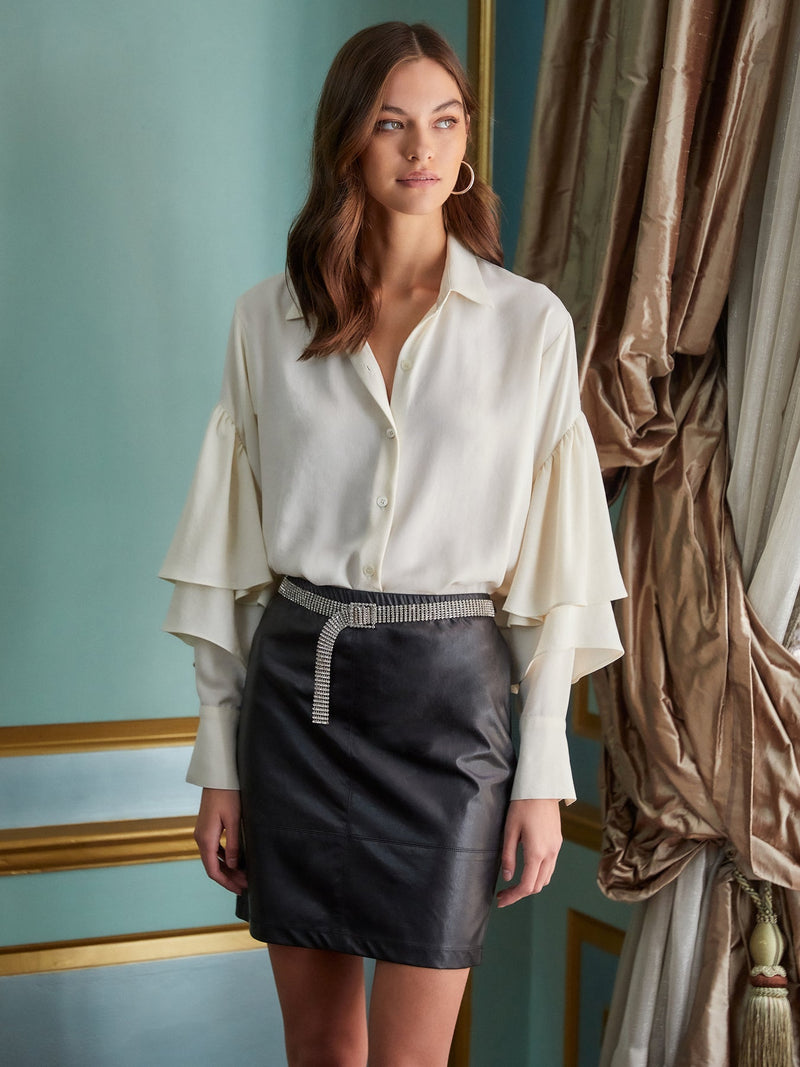 RUFFLE SLEEVE BLOUSE - CREAM